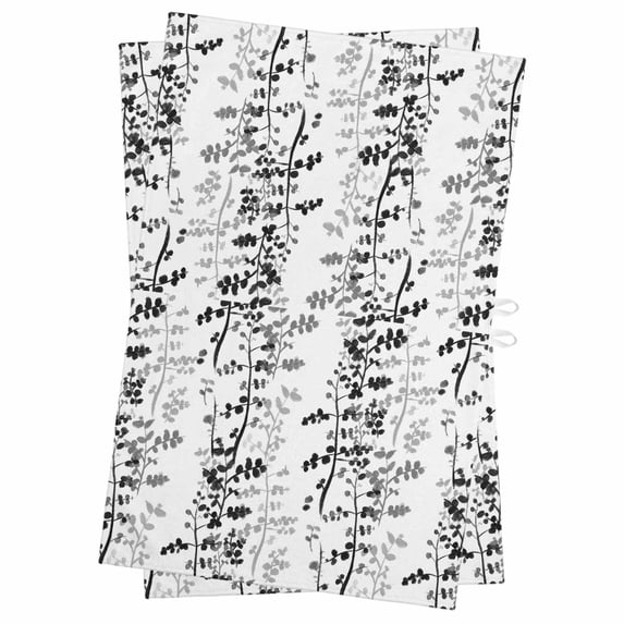 Black Grey Botanical Kitchen Towels Set of 2, Water Absorbent Dish Towel, Spring Floral Summer Farmhouse Decorative Hand Towels - Quick Drying Cloth for Cooking Baking, 18x28 Inch