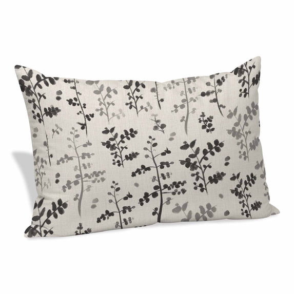 Black Grey Botanical Pillow Covers, Linen Long Throw Pillow Case, Rustic Country Spring Floral Summer Leaf Holiday Pillow Protector Decorative Cushion Cover for Living Room/Bedroom 16" x 24"