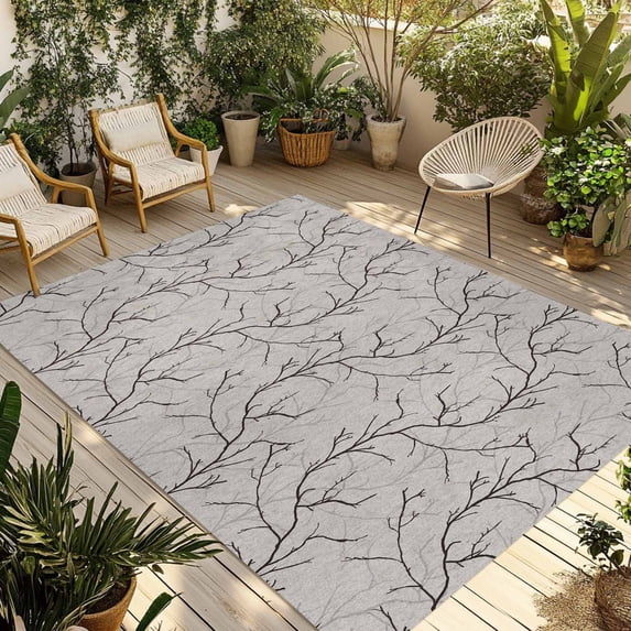 Black Grey Branches Outdoor Rug 3x5 Ft - Reversible Patio Rug Outdoor Camping Rugs, Vintage Art Farmhouse Washable Indoor Outdoor Area Rugs, Non-Slip Outdoor Carpet Runner for Deck/Porch