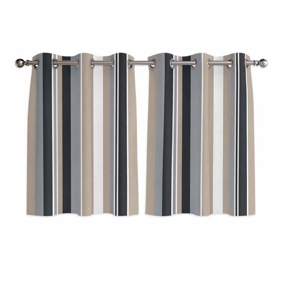 Black Grey Brown Striped Kitchen Curtains Short 54 Inch Length, Modern Stripes Art Farmhouse Grommet Top Bedroom Living Room Curtains, Light Filtering Cafe Curtain Drapes 2 Panels Set 84''x54''