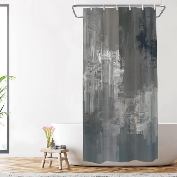 Black Grey Brushstrokes Decorative Shower Curtain, Modern Oil Painting Brushstrokes Bathroom Décor Polyester Fiber Waterproof with Plastic Rings for Shower Stall Bathtubs 72 x 36 in