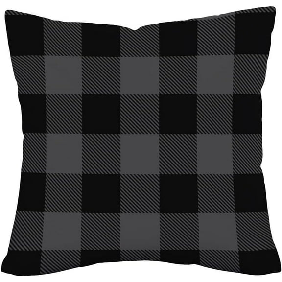 Black Grey Buffalo Check Plaids Pillow Covers 18x18 Inch Merry Christmas Farmhouse Decorations Throw Pillow Cases Double Sided Super Soft Square Cushion Cover for Home Car Bed Sofa Couch