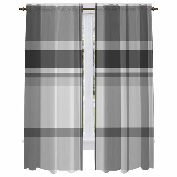 Black Grey Buffalo Plaid Kitchen Curtain for Berdoom Living Room Cafe 72 Inch Length, Geometric Modern Farmhouse Tiers Curtains Light Filtering Drapes Rod Pocket Window Treatment 2 Panels 52"Wx72"L