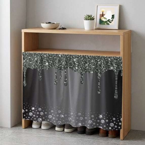Black Grey Cabinet Curtain 35"Wx35"L, Dustproof Under Sink Skirt with Self Adhesive Tape, Modern Abstract Diamond Luxury Gradient Cabinet Curtain Cover for Kitchen Sink, Bathroom Vanity, Laundry Room