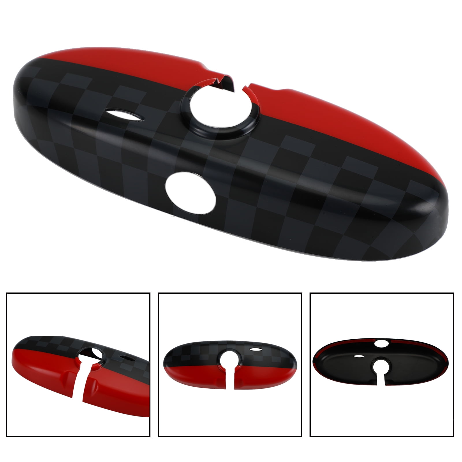 Black/Grey Checkered Red Rear View Mirror Cover For BMW MINI Cooper R55 ...