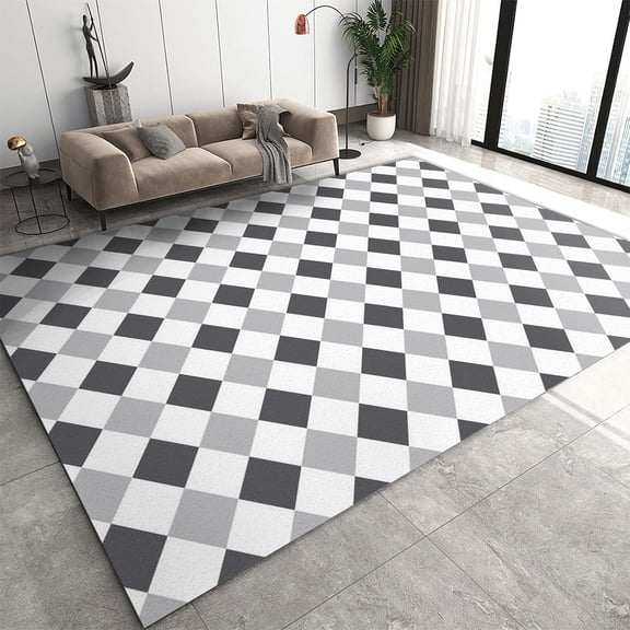 Black and Grey Chess Grid Area Rug 2x3ft Abstract Geometric Chessboard Squares Indoor Non-Slip Kids Rugs, Machine Washable Breathable Easy Care Carpet for Front Entrance Floor Decor