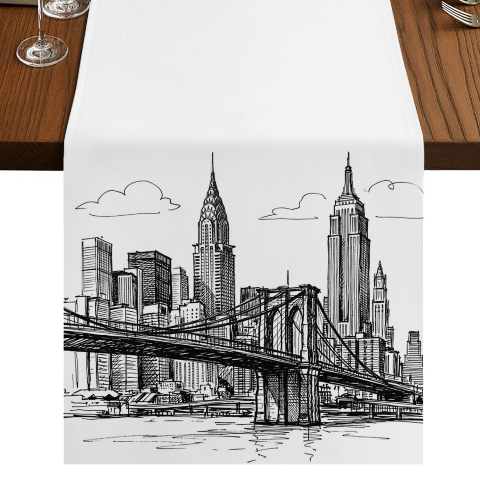 Black Grey Country Burlap Cotton Table Runner 13x90 Inches Long, Modern ...