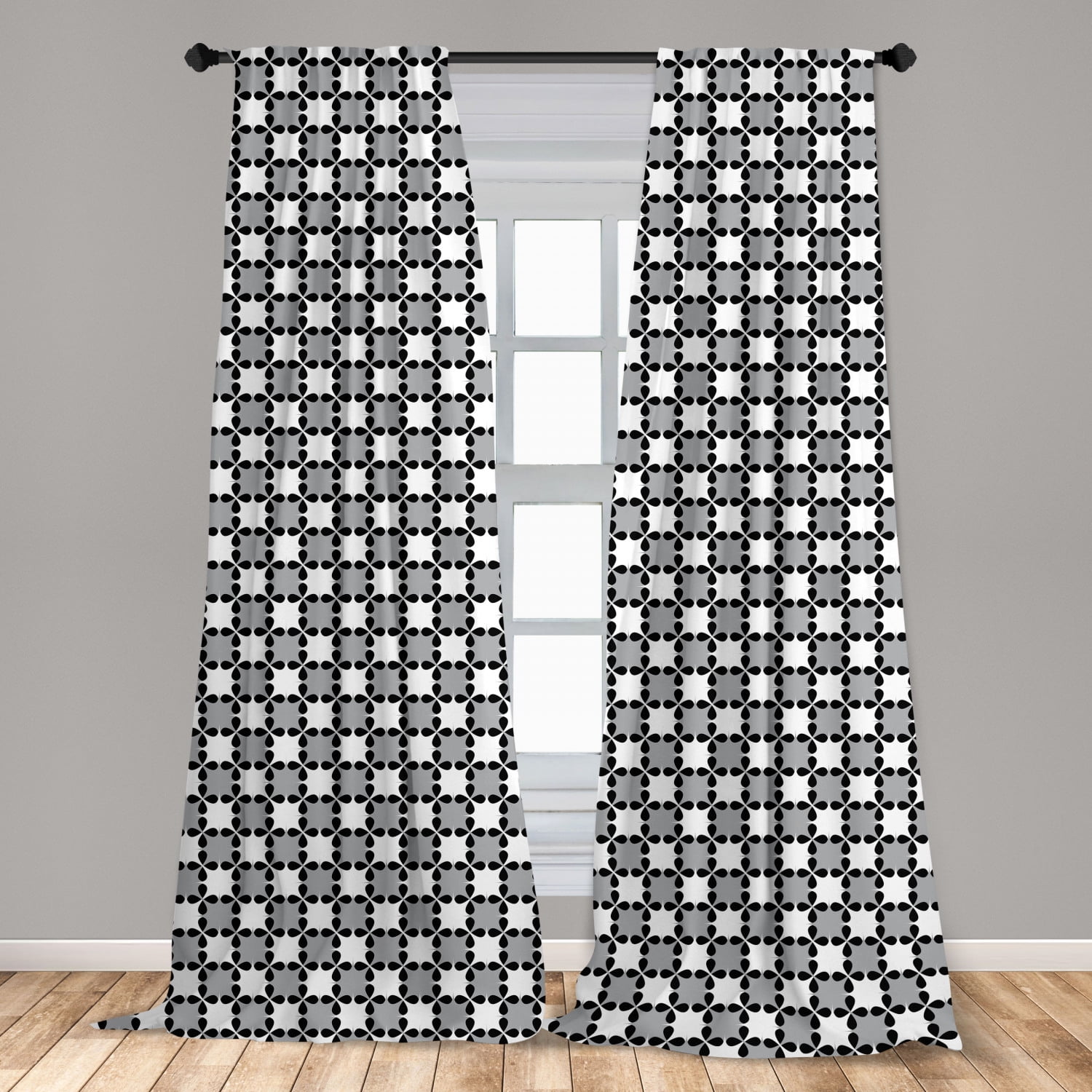 Ambesonne Black and Grey Curtains, Leaf Silhouette, Pair of 28"x84 ...