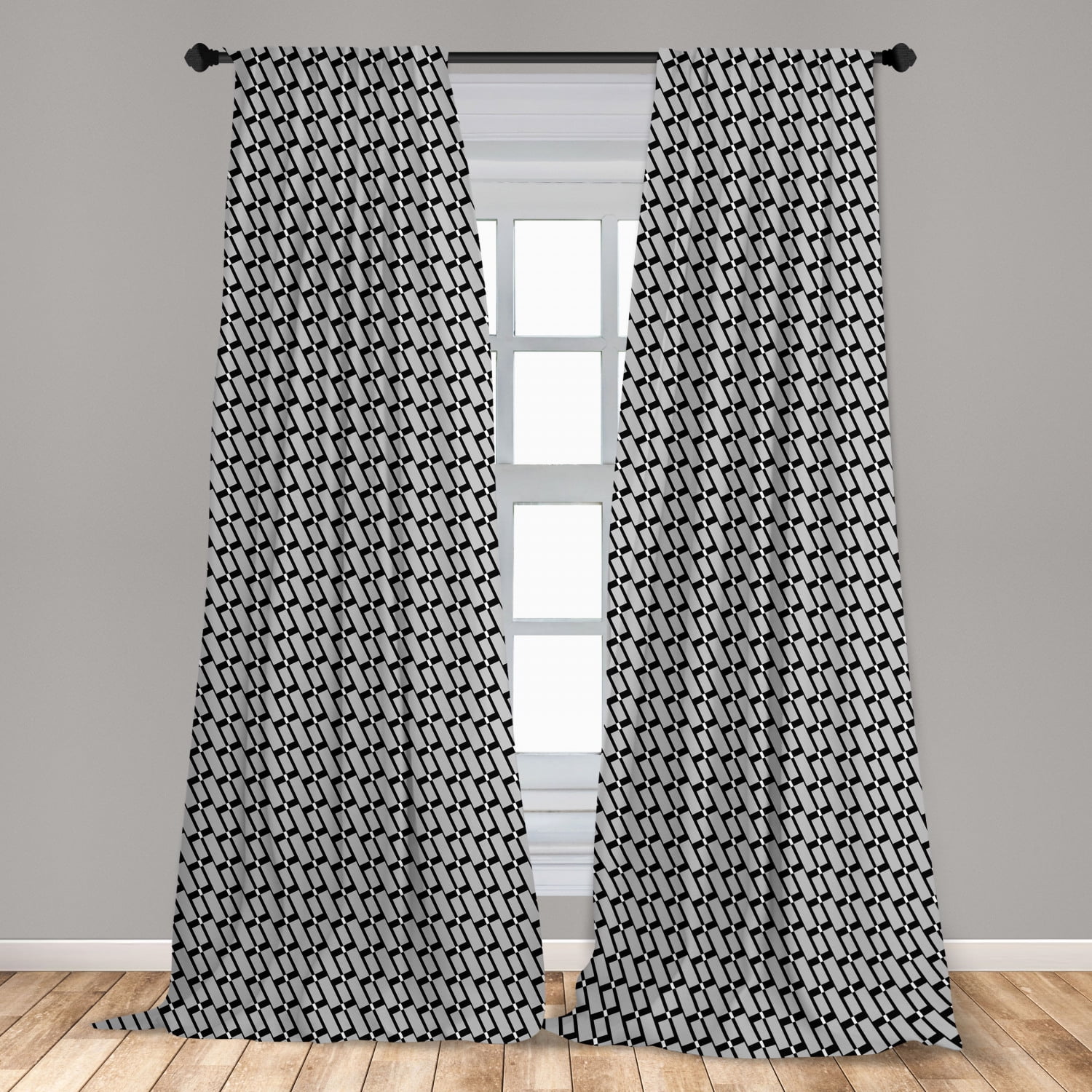 Black and Grey Curtains 2 Panels Set, Monotone Diagonal Rectangle ...