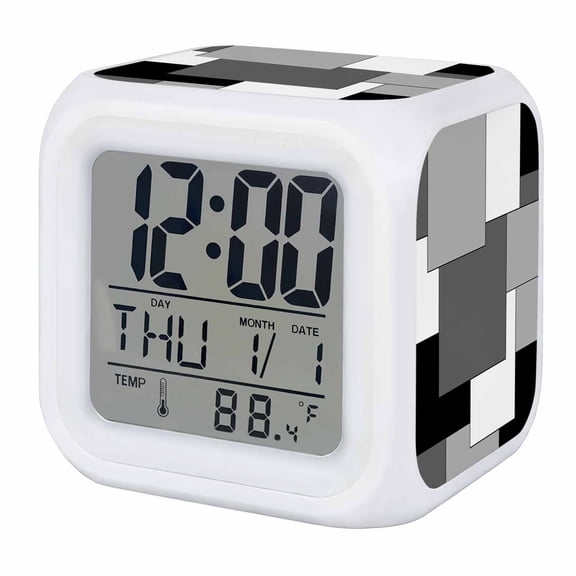 Black Grey Digital Alarm Clock for Bedrooms, Smart LED Alarm Clock with 7 Color Changing Night Light, Middle Century Irregular Geo Abstract Art Silent Wake Up Clocks for Sleep Study Cooking 3.2"x3.2"