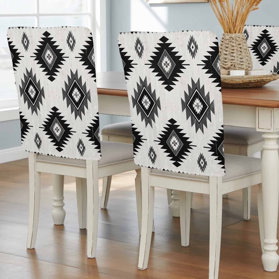 Black Grey Dining Chair Back Cover Only, Aztec Ethnic Southwestern Native Geometric Set of 4 Chair Back Covers, Removable Washable for Dining Room, Banquet & Holiday Decoration