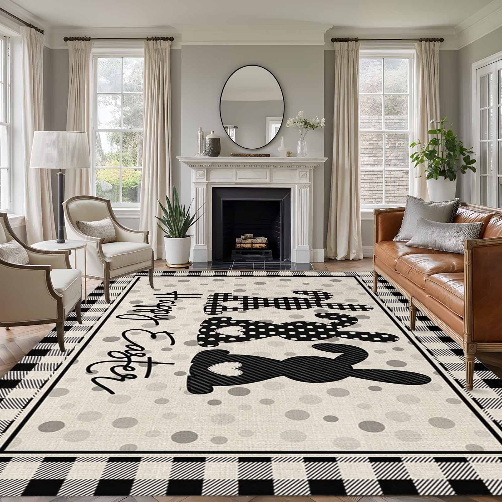 Black Grey Easter Area Rugs 6'x9', Small Throw Rugs for Kitchen Dining ...