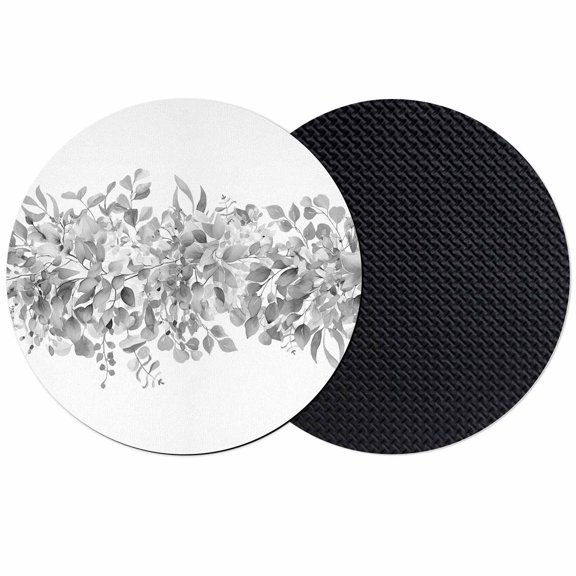 Black Grey Eucalyptus Leaves Coasters Set of 2,Soft Absorbent Coasters for Drinks,Spring Summer Botanical Floral Non-Slip Cup Coaster Mat with Rubber Bottom for Home Kitchen Coffee Bar Table Decor 4"