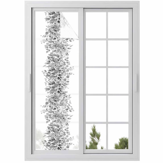 Black Grey Eucalyptus Leaves Window Privacy Film, Spring Summer Botanical Floral Static Cling UV Sun Blocking Heat Control Window Tint, Non-Adhesive One Way Windows Privacy Cover 17.7''x78.7''