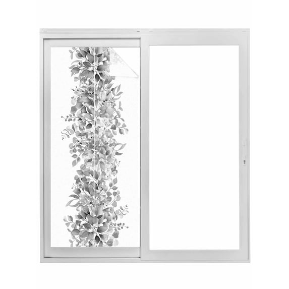 Black Grey Eucalyptus Leaves Window Privacy Film, Spring Summer Botanical Floral Static Cling UV Sun Blocking Tint Film Heat Control Windows Films for Bedroom Bathroom, Window Stickers 23.6"x59"