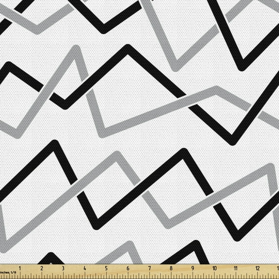 Ambesonne Black and Grey Fabric by the Yard Upholstery, Angled Stripes, 3 Yards, Black and Pale Grey