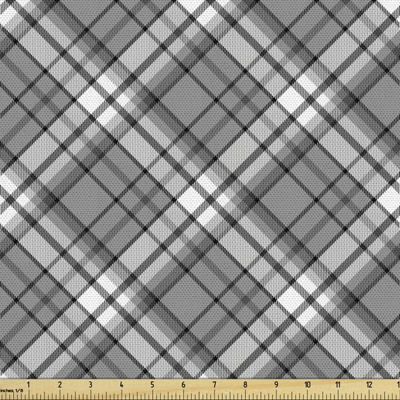 Ambesonne Black and Grey Fabric by the Yard Upholstery, Tartan Geometrical, 2 Yards, Pale Taupe Dimgray