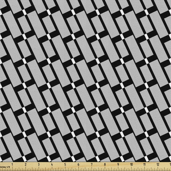 Ambesonne Black and Grey Fabric by the Yard Upholstery, Monotone Shapes, 2 Yards, Black and Grey
