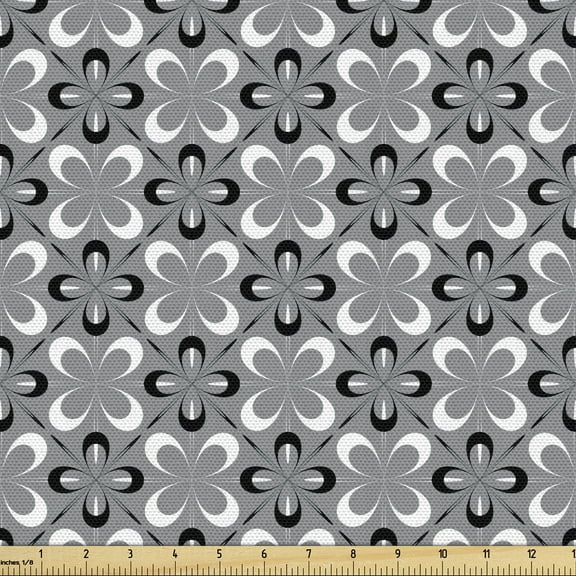 Ambesonne Black and Grey Fabric by the Yard Upholstery, Ornate Floral Petal, 10 Yards, Black and Grey