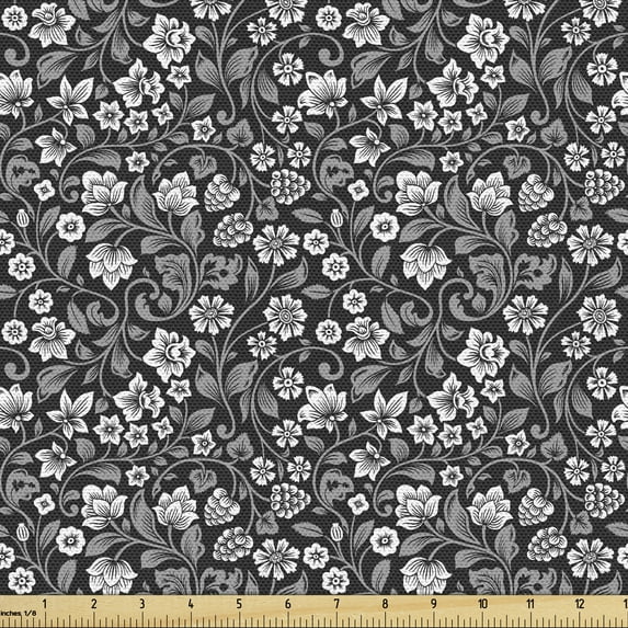 Black and Grey Fabric by the Yard Upholstery, Continuous Floral Pattern with Berries and Leaves, Decorative Fabric for DIY and Home Accents, 1 Yard, Taupe Taupe Grey by Ambesonne