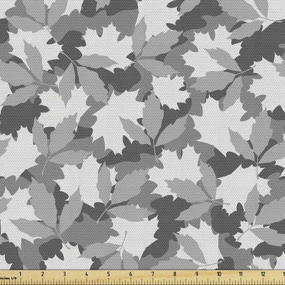 Black and Grey Fabric by the Yard Upholstery, Foliage Camouflage Layout in Bleak Hues Leaves Interpretations, Decorative Fabric for DIY and Home Accents, 1 Yard, Pearl Grey and Dimgray by Ambesonne