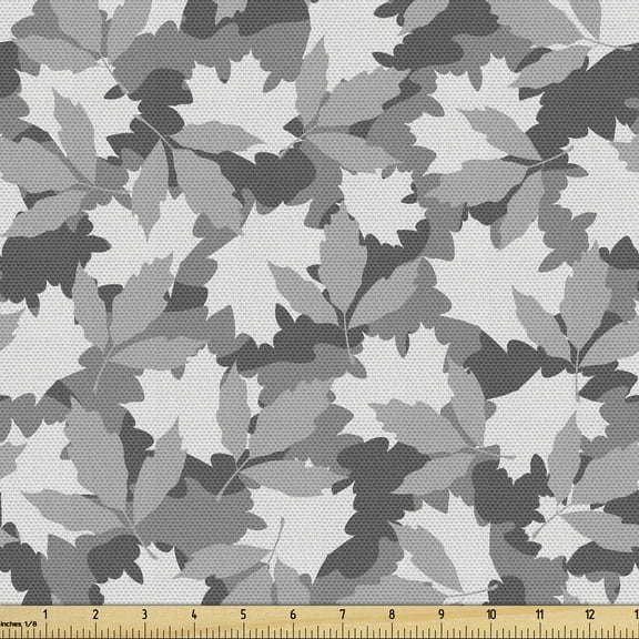 Black and Grey Fabric by the Yard Upholstery, Foliage Camouflage Layout in Bleak Hues Leaves Interpretations, Decorative Fabric for DIY and Home Accents, 2 Yards, Pearl Grey and Dimgray by Ambesonne