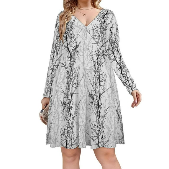 Black Grey Fast Long Sleeve Dresses For Women Vintage Elegant Party Dress Oversized V-neck Dress S-8XL
