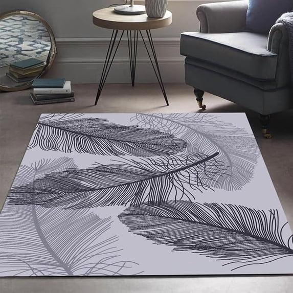 Black Grey Feather Texture Nordic Modern Rug for Living Room Bedroom ...