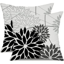 Black Grey Floral Pillow Covers 20x20 Set of 2 Outdoor Waterproof White Colored Decorative Throw Pillows Summer Pillowcase Polyester Cushion Case Decor for Couch Patio Funiture Garden Porch 01L20