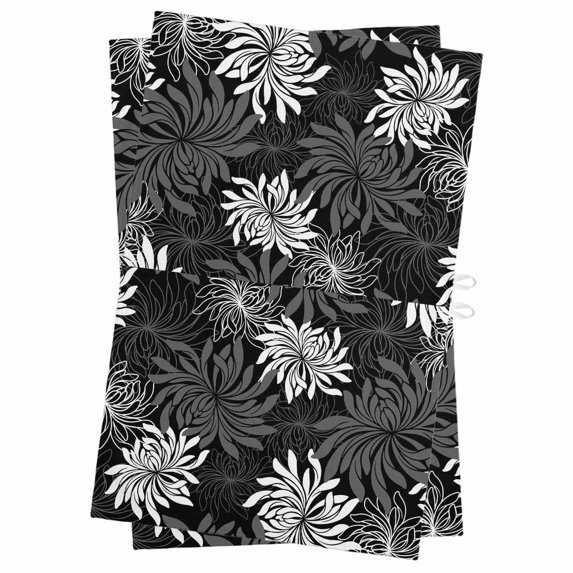 Black Grey Flowers Kitchen Towels Set of 2, Water Absorbent Dish Towel, Modern Abstract Blooms Floral Decorative Hand Towels - Quick Drying Cloth for Cooking Baking, 18x28 Inch