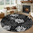 thumbnail image 1 of Black Grey Flowers Round Area Rug 5Ft Washable Circle Rugs for Living Room Bedroom, Modern Abstract Blooms Floral Non-Slip Carpet Floor Mats Indoor Outdoor Carpet Runner Aesthetic Home Decor, 1 of 8