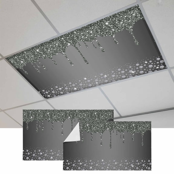 Black Grey Fluorescent Light Covers, Modern Abstract Diamond Luxury Gradient Magnetic Light Covers for Ceiling Lights, Fluorescent Ceiling Shade Filters for Classroom Bedroom Office 4x2Ft x 2PCS