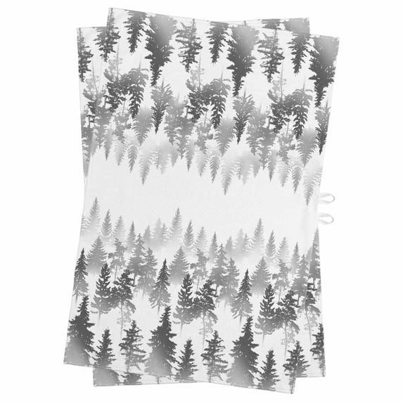 Black Grey Forest Kitchen Towels Set of 2, Water Absorbent Dish Towel, Contemporary Silhouette Abstract Art Decorative Hand Towels - Quick Drying Cloth for Cooking Baking, 18x28 Inch