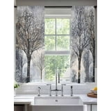 Black Grey Forest Sheer Curtains for Living Room Bedroom Vintage