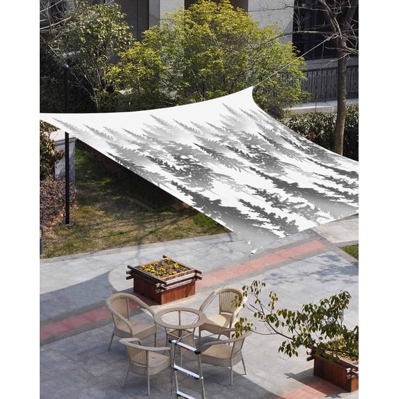 Black Grey Forest Sun Shade Sail 6.5'x10' Rectangle Outdoor Shade Canopy, Contemporary Silhouette Abstract Art Porch Shades Outdoor Sun Blocking Screen, Sunshade Cloth Covers for Patio/Deck/Garden