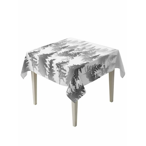 Black Grey Forest Table Cloth, Contemporary Silhouette Abstract Art Waterproof Tablecloth for Square Tables, Reusable Washable Fabric Table Cover for Restaurant Kitchen Dining Tables 54"x54"