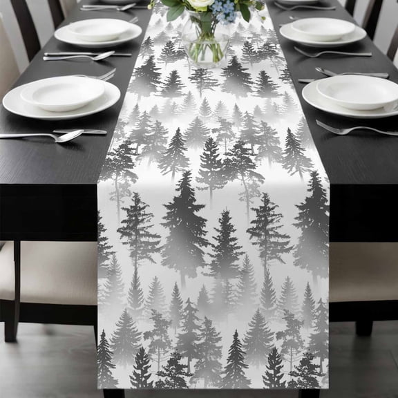 Black Grey Forest Table Runner 36 Inches Long, Contemporary Silhouette Abstract Art Kitchen Coffee Dining Table Decoration for Home Party Birthday Wedding Home Decor 13x36 Inches