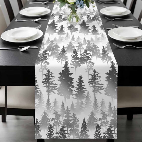 Black Grey Forest Table Runner 72 Inches Long, Contemporary Silhouette Abstract Art Kitchen Coffee Dining Table Decoration for Home Party Birthday Wedding Home Decor 14x72 Inches