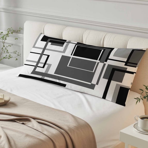 Black Grey Geometric Body Pillow Cover, Pillowcase Protectors with Zipper, Breathable Decorative Throw Pillow Case Cover, Gray Abstract Striped Art Pillow Shams for Couch Sofa 20x54Inch