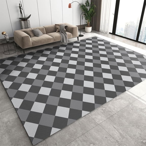 Black and Grey Geometric Checkered Area Rug 3x5ft Abstract Checkerboard Pattern Indoor Non-Slip Kids Rugs, Machine Washable Breathable Easy Care Carpet for Front Entrance Floor Decor