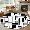 thumbnail image 1 of Black Grey Geometric Large Round Rug 8 FT, Non Slip Living Room Area Carpet, Modern Abstract Art White Washable Soft Circle Rug Non-Shedding Floor Carpet for Bedroom Office Dining Room, 1 of 9