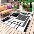 thumbnail image 1 of Black Grey Geometric Outdoor Rug for Patio/Deck/Porch, Non-Slip Large Area Rug 4 x 6 Ft, Gray Abstract Striped Art Indoor Outdoor Rugs Washable Area Rugs, Reversible Camping Rug Carpet Runner, 1 of 8