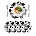 thumbnail image 1 of Black Grey Geometric Round 15 Inch Placemats Set of 4, Modern Abstract Art White HeatResistant Non Slip Place Mats for Dining Table, Wipeable Braided Kitchen Table Mats for Housewarming, 1 of 9