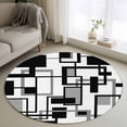 thumbnail image 1 of Black Grey Geometric Round Area Rug 3.3 FT, Non Slip Small Entryway Kitchen Mat, Modern Abstract Art White Washable Soft Circular Rug Non-Shedding Door Mat for Bathroom Playroom Kids Room, 1 of 9