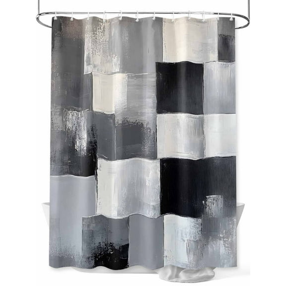 Black Grey Geometric Shower Curtain, Modern Abstract Art Waterproof Shower Curtain Set with 12 Hooks Lightweight Washable Fabric Shower Curtains for Bathroom 72x78 Inches