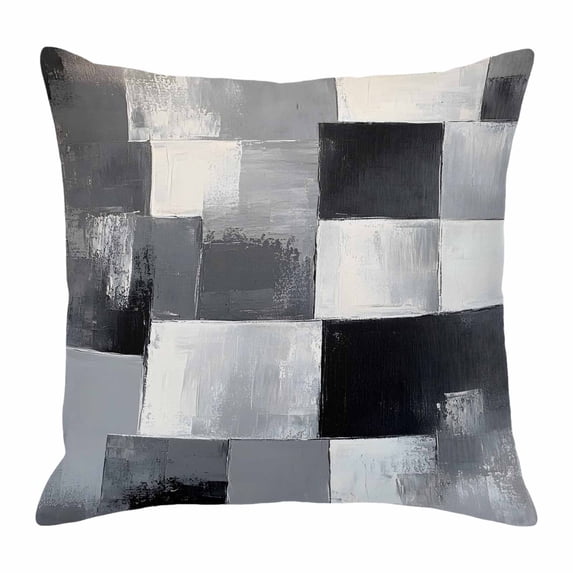Black Grey Geometric Throw Pillow Cover Modern Abstract Art Cotton Linen Cushion Cover Throw Pillow Case with Invisible Zipper for Couch Sofa Bed Chair Car 26x26 Inch