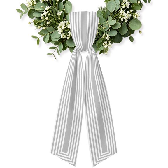 Black Grey Geometric Wreath Sash for Front Door, Decorative Seasonal Bows Ribbons, Square Minimalist Modern Holiday Wreath Accessories for Home Thanksgiving Fall Christmas Decorations
