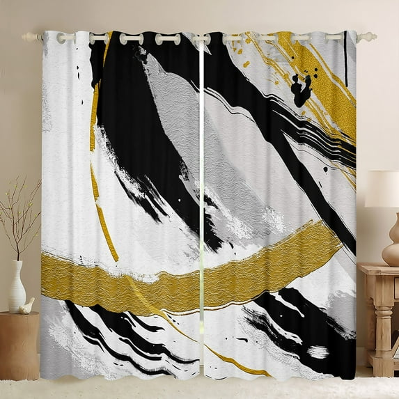 YST Black Grey Gold Curtains Brush Strokes Oil Painting Blackout Curtains, Gradient Abstract Vintage Curtains & Drapes Ombre Graffiti Bedroom Curtains, Contemporary Modern Window Treatments
