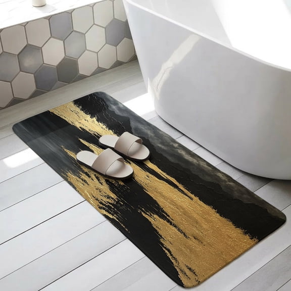 Black Grey Golden Bathroom Runner Rugs Non Slip Washable Absorbent Narrow Long Bath Mat Abstract Minimalist Luxury Runner Rugs for Kitchen Hallway Bedroom Laundry Study Room 15.7"x47.2"