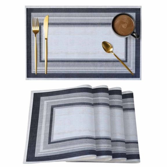 Black Grey Gradient Placemats Set of 12 Gray White Square Geometric Place Mats Indoor Wipeable Table Mats Washable Cloth Dining Table Placemats for Kitchen Holiday Party Home Decor 13x19 Inch